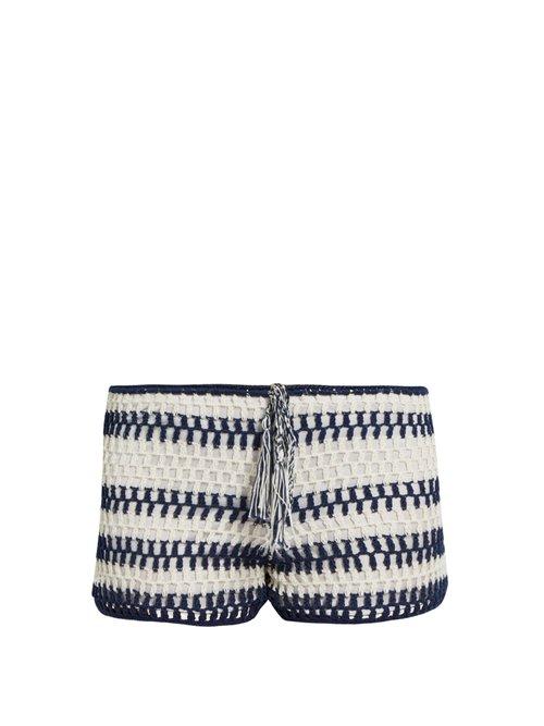 Matchesfashion.com Anna Kosturova - Baja Crochet Shorts - Womens - Blue Stripe