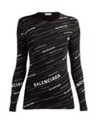 Matchesfashion.com Balenciaga - Diagonal Logo Print Stretch Jersey Top - Womens - Black White