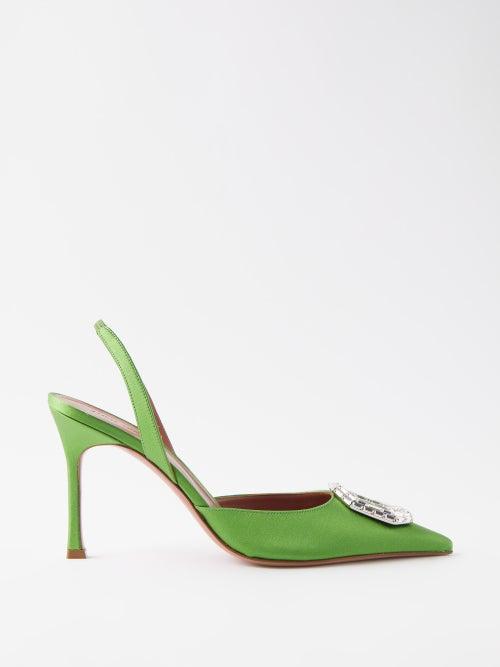 Amina Muaddi - Camelia 90 Crystal & Silk-satin Slingback Pumps - Womens - Green