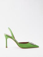 Amina Muaddi - Camelia 90 Crystal & Silk-satin Slingback Pumps - Womens - Green