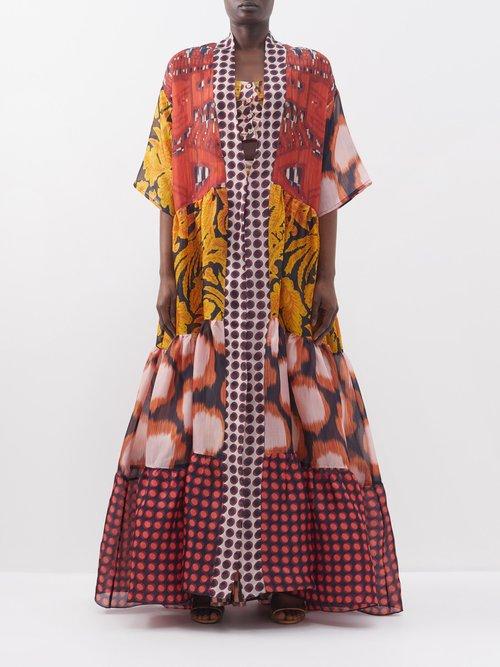 Biyan - Rembulan Patchwork Silk-organza Maxi Coat - Womens - Multi