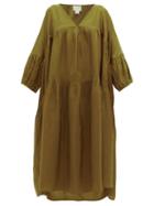 Matchesfashion.com Anaak - Airi Pintucked Silk-habotai Dress - Womens - Olive Green