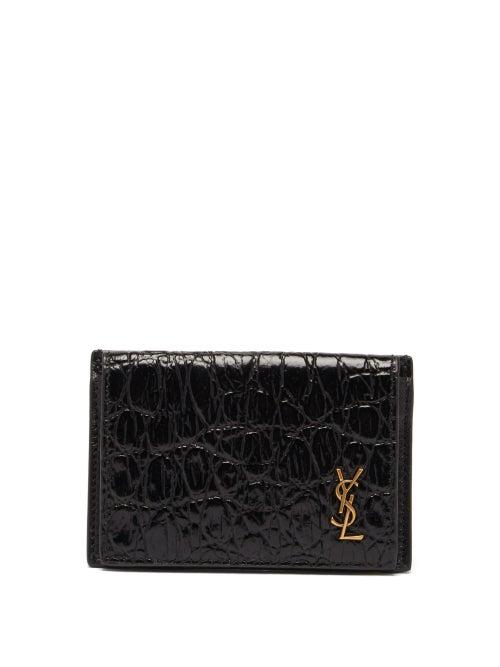 Matchesfashion.com Saint Laurent - Ysl-plaque Crocodile-effect Leather Coin Pouch - Womens - Black