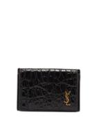 Matchesfashion.com Saint Laurent - Ysl-plaque Crocodile-effect Leather Coin Pouch - Womens - Black