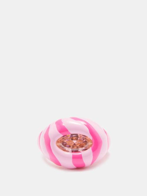 Jupiter - Bold Zirconia, Enamel & 18kt Gold-plated Ring - Womens - Pink Multi
