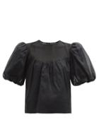 Frame - Puff-sleeves Panelled Cotton Blouse - Womens - Black