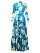 Matchesfashion.com Andrew Gn - Chrysanthemum Print Silk Gown - Womens - Blue Multi