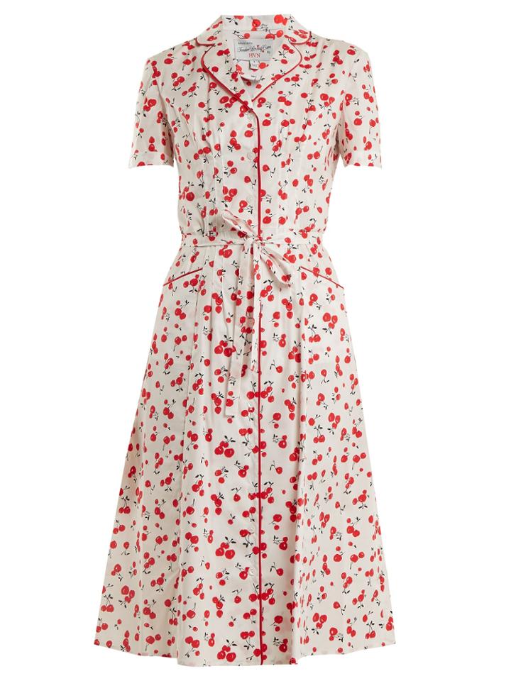 Hvn Maria Cherry-print Cotton-blend Dress