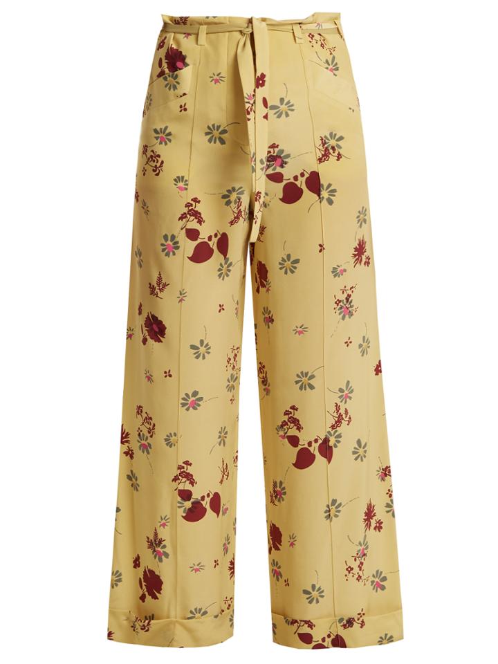 Valentino Floral-print Silk Crepe De Chine Trousers