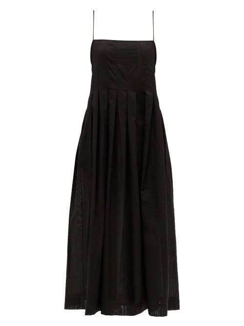 Matchesfashion.com Three Graces London - Lucia Pleated Cotton-gauze Midi Dress - Womens - Black