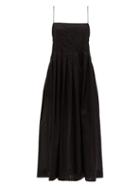Matchesfashion.com Three Graces London - Lucia Pleated Cotton-gauze Midi Dress - Womens - Black