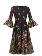 Matchesfashion.com Erdem - Irvine Floral-jacquard Trumpet-sleeve Dress - Womens - Black Multi
