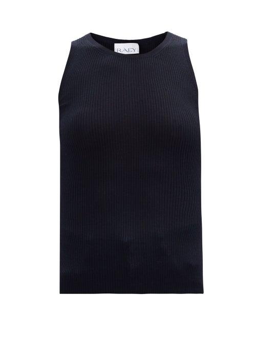 Matchesfashion.com Raey - V-neck Silk And Cashmere-blend Ribbed-knit Vest - Womens - Navy