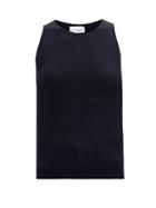 Matchesfashion.com Raey - V-neck Silk And Cashmere-blend Ribbed-knit Vest - Womens - Navy