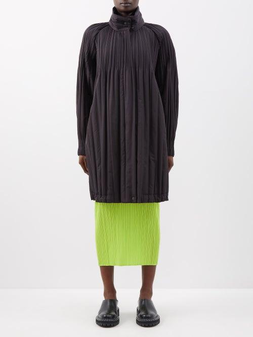 Pleats Please Issey Miyake - Technical-pleated Padded Coat - Womens - Black