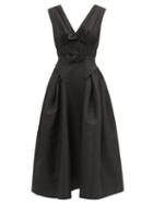 Ladies Rtw Self-portrait - Gathered Twill Midi Dress - Womens - Black