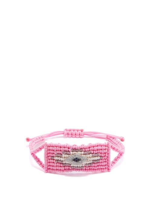 Diane Kordas - Evil Eye Diamond, Sapphire & Woven-cord Bracelet - Womens - Pink Multi