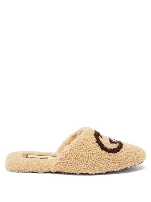 Gucci - Gg-intarsia Merino-wool Fleece Slippers - Mens - Beige Multi