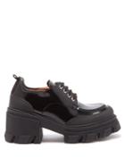 Ganni - Chunky-heel Patent-leather Derby Shoes - Womens - Black