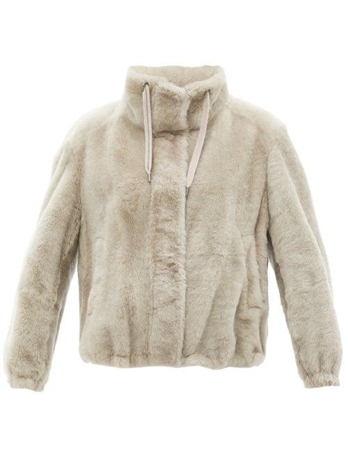 Ladies Rtw Brunello Cucinelli - Stand-neck Shearling Jacket - Womens - Beige