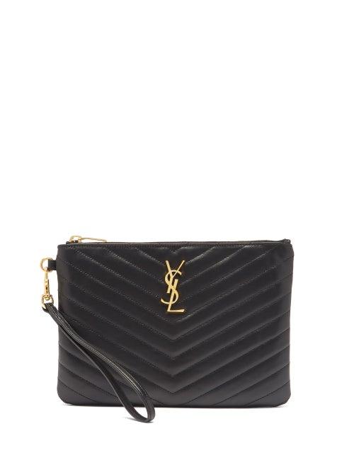 Saint Laurent - Ysl-plaque Quilted-leather Pouch - Womens - Black