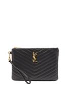 Saint Laurent - Ysl-plaque Quilted-leather Pouch - Womens - Black