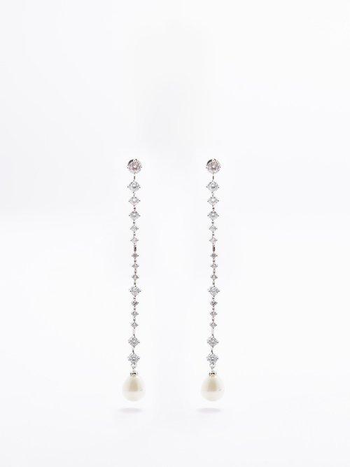 Fallon - Shell Pearl Drop Crystal Earrings - Womens - Pearl