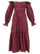 Matchesfashion.com Self-portrait - Off-the-shoulder Taffeta Midi Dress - Womens - Burgundy