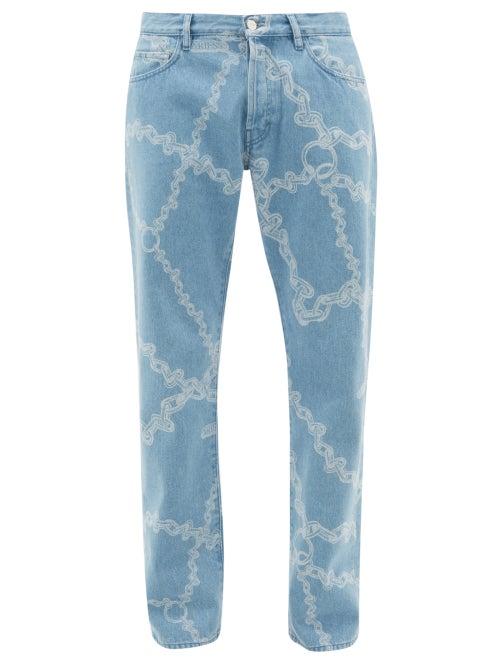 Matchesfashion.com Aries - Lilly Chain Print Straight Leg Jeans - Mens - Blue