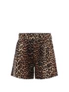 Ladies Rtw Ganni - Belted Leopard-print Linen-blend Hopsack Shorts - Womens - Leopard