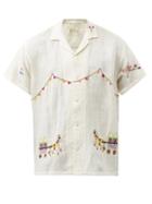 Harago - Circus-embroidered Linen-blend Gauze Shirt - Mens - White Multi