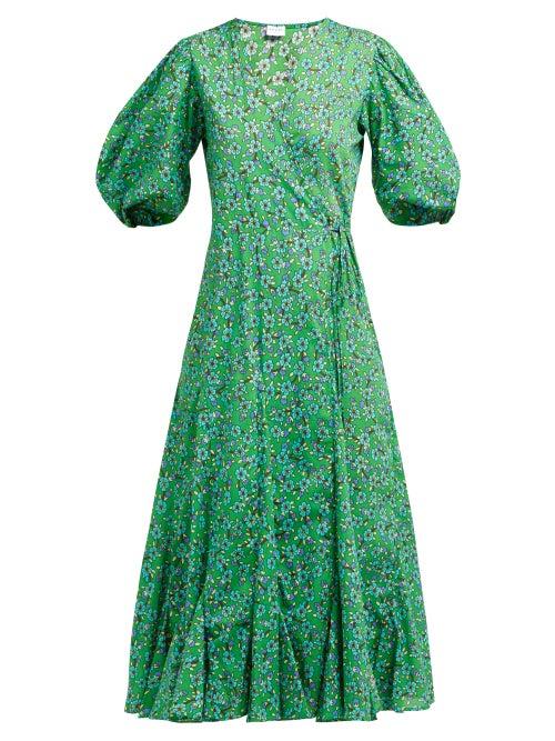 Matchesfashion.com Rhode - Fiona Floral Print Poplin Wrap Dress - Womens - Green Print