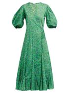Matchesfashion.com Rhode - Fiona Floral Print Poplin Wrap Dress - Womens - Green Print