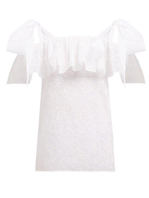 Matchesfashion.com Valentino - Micro Sangallo Cotton Blend Broderie Anglaise Top - Womens - White