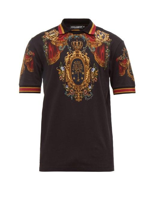 Matchesfashion.com Dolce & Gabbana - Heraldic Print Cotton Pique T Shirt - Mens - Black Multi
