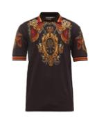Matchesfashion.com Dolce & Gabbana - Heraldic Print Cotton Pique T Shirt - Mens - Black Multi