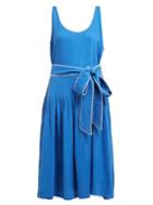 Matchesfashion.com Anaak - Camilla Gathered Cotton Gauze Dress - Womens - Blue