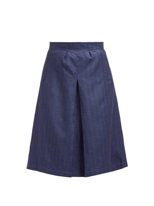 Matchesfashion.com Giuliva Heritage Collection - The Ginestra Cashmere Blend Herringbone Skirt - Womens - Navy