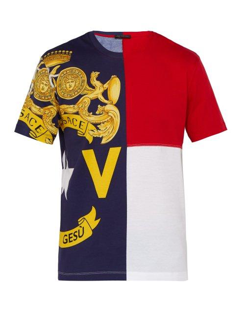 Matchesfashion.com Versace - Logo Print Panelled Cotton T Shirt - Mens - Multi