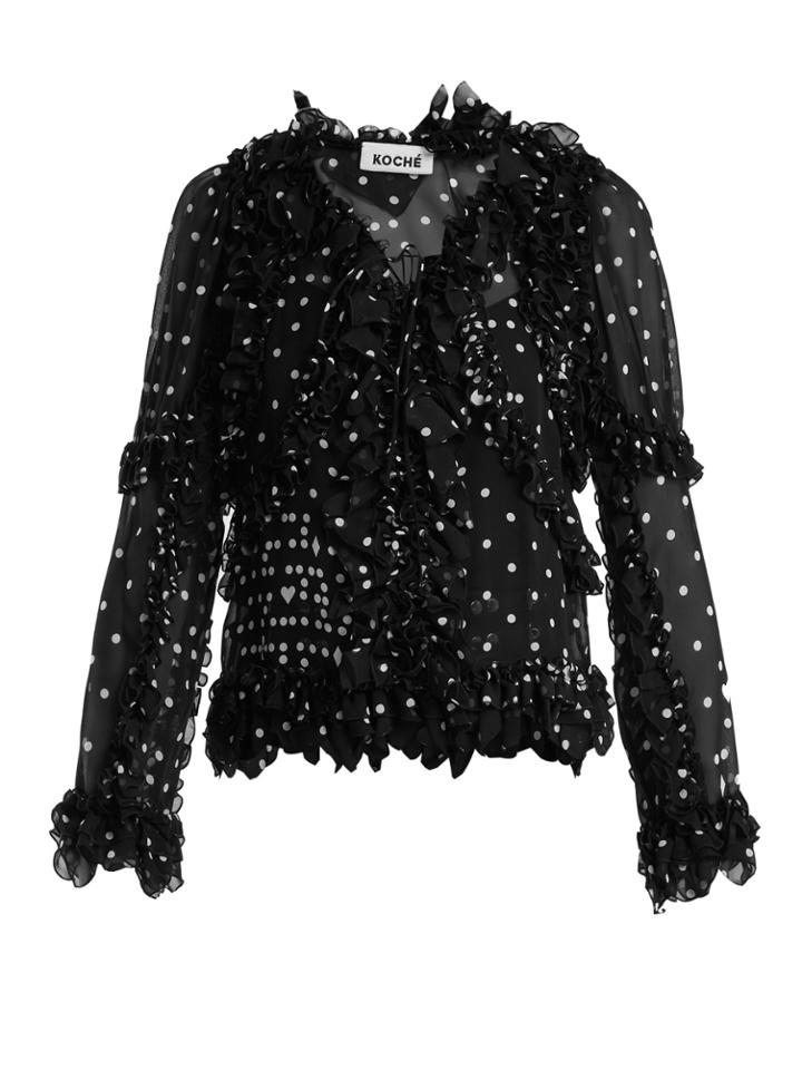 Koché Ruffled Polka Dot-print Silk Blouse