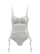 Matchesfashion.com Isa Boulder - Nina Ruched Metallic Swimsuit - Womens - Silver