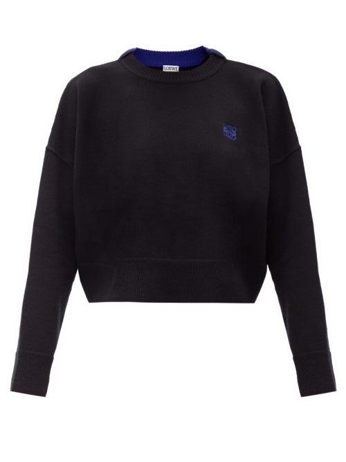Matchesfashion.com Loewe - Cropped Anagram-embroidered Wool Sweater - Womens - Black