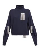 Matchesfashion.com Christopher Kane - Crystal Trim Cutout Roll-neck Sweater - Womens - Navy