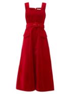 Matchesfashion.com Emilia Wickstead - Petra Flared Velvet Dress - Womens - Red