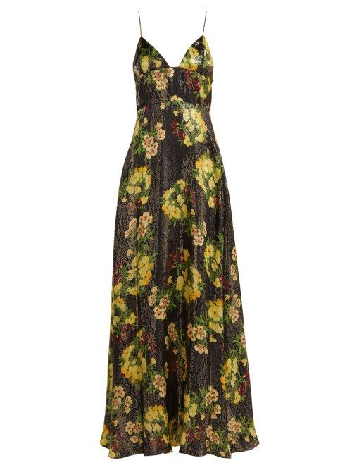 Matchesfashion.com Adriana Iglesias - Liz Floral Print Silk Blend Gown - Womens - Black Yellow