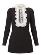 Valentino - Embroidered-bib Wool-blend Crepe Mini Dress - Womens - Black White