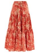 Hester Bly - Noor Tropical-print Cotton-poplin Maxi Skirt - Womens - Red Print