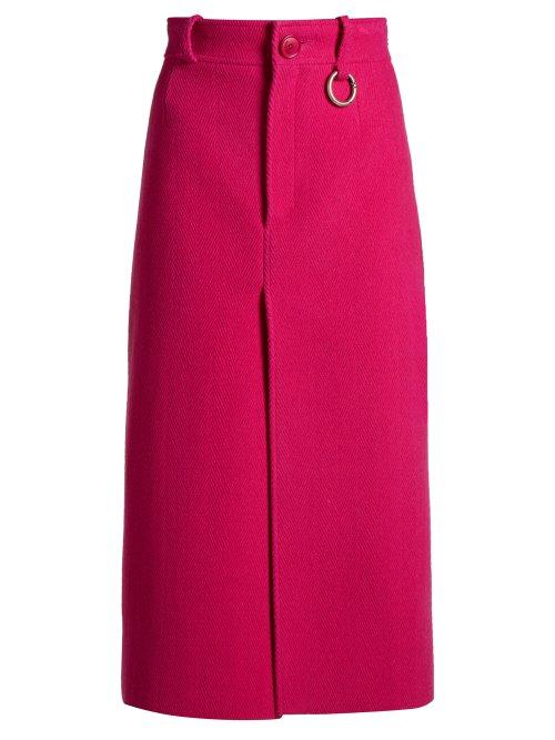 Matchesfashion.com Balenciaga - Wool Blend Herringbone Split Front Midi Skirt - Womens - Dark Pink