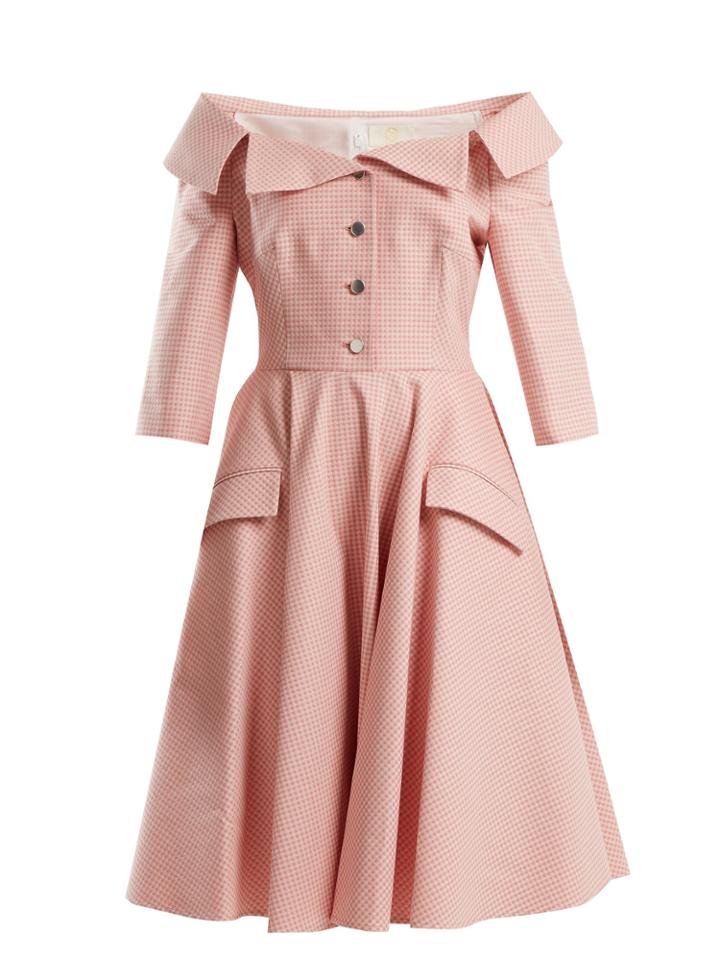 Sara Battaglia Off-the-shoulder Gingham Dress
