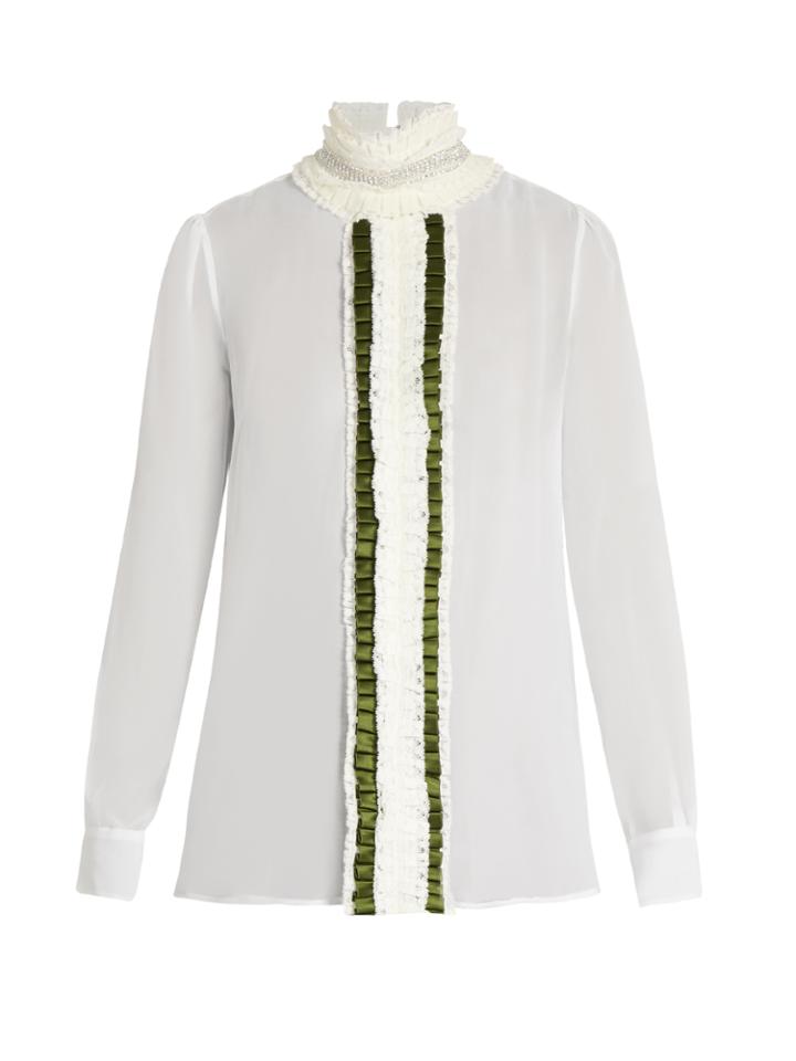 Preen By Thornton Bregazzi Ella Ruffled-collar Silk-georgette Blouse